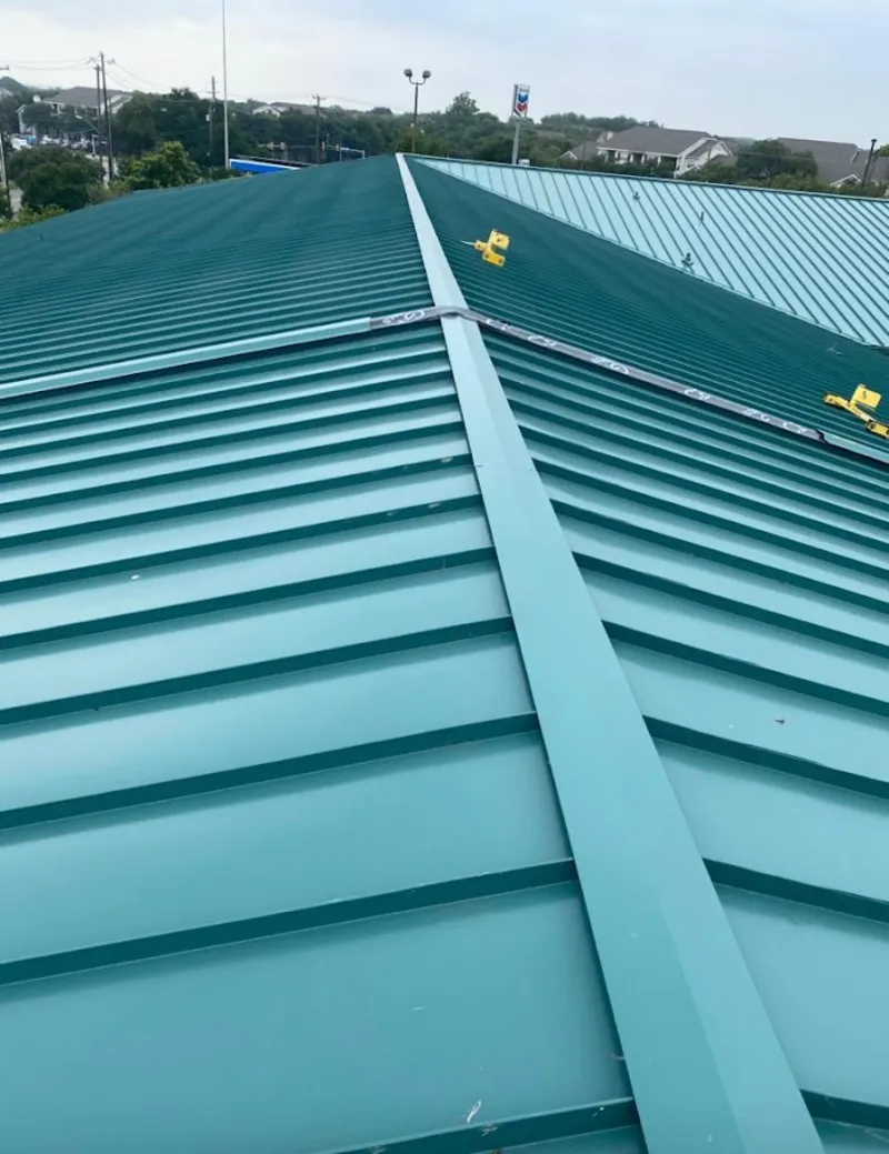 Green commercial metal roof ridge and valley for Metal Roof Repair in Gun Barrel City